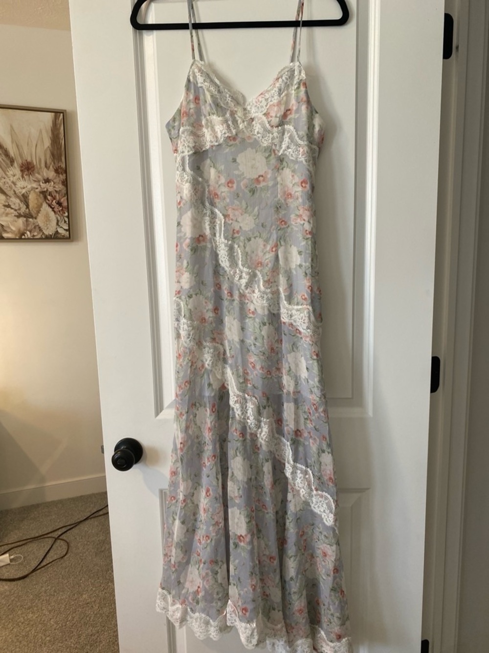 Floral Lace Trim Slip Dress in Light Blue and Pink